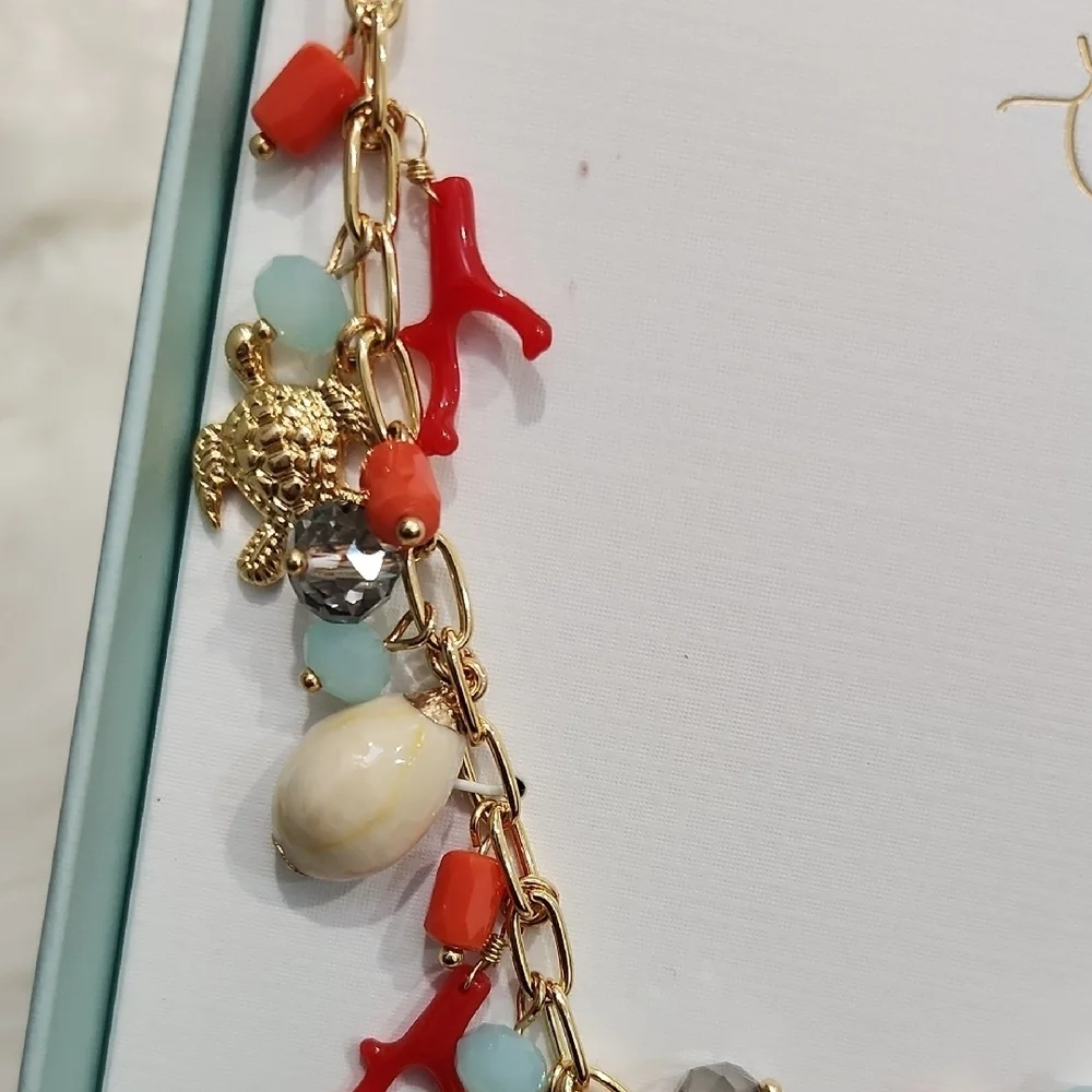 🪸▪️House of Harlow▪️ 1960 Gold and Coral Natural Shell 17in Charm  Necklace